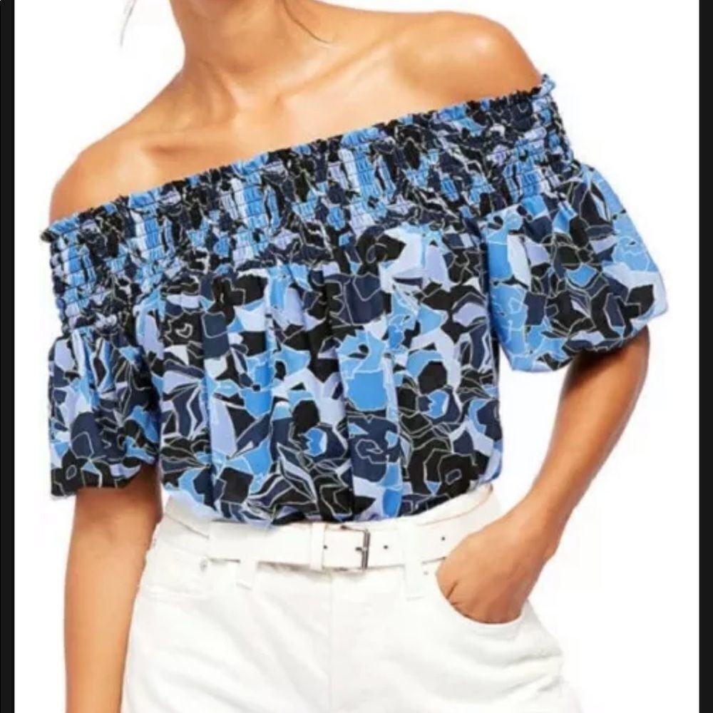 Free People Technicolor Blue Bubble Top Dark Combo Small